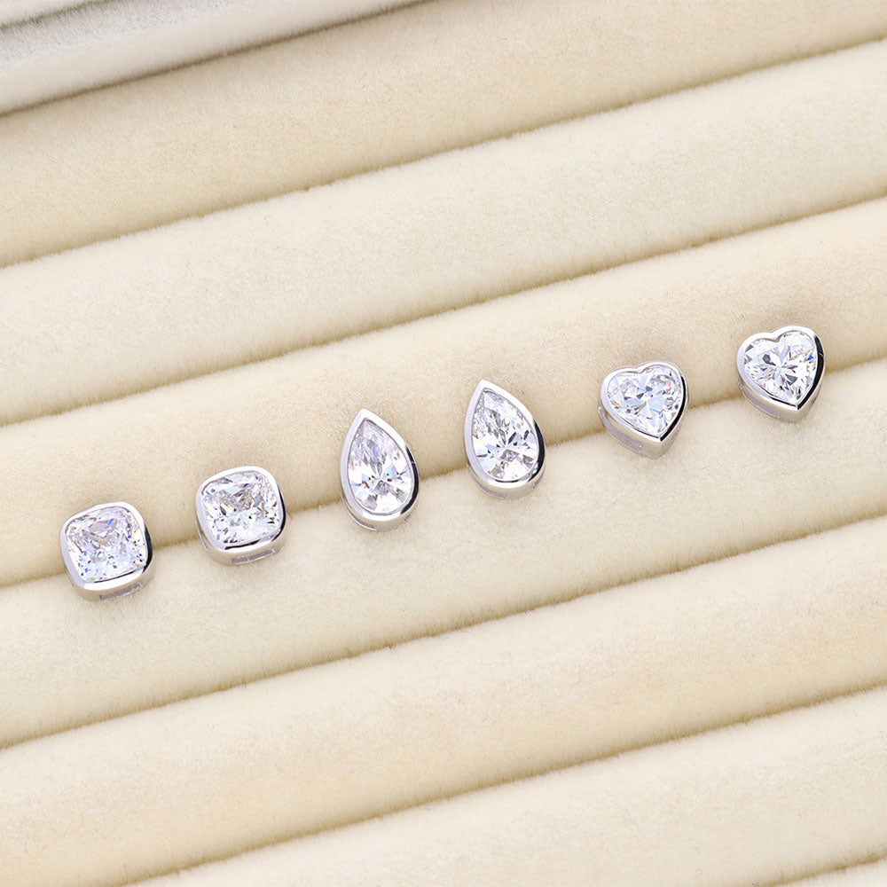 Solitaire Bezel Set Pear CZ Stud Earrings in Sterling Silver 1.6ct