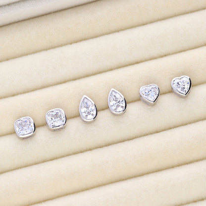 Solitaire 1.6ct Bezel Pear CZ Stud Earrings in Sterling Silver