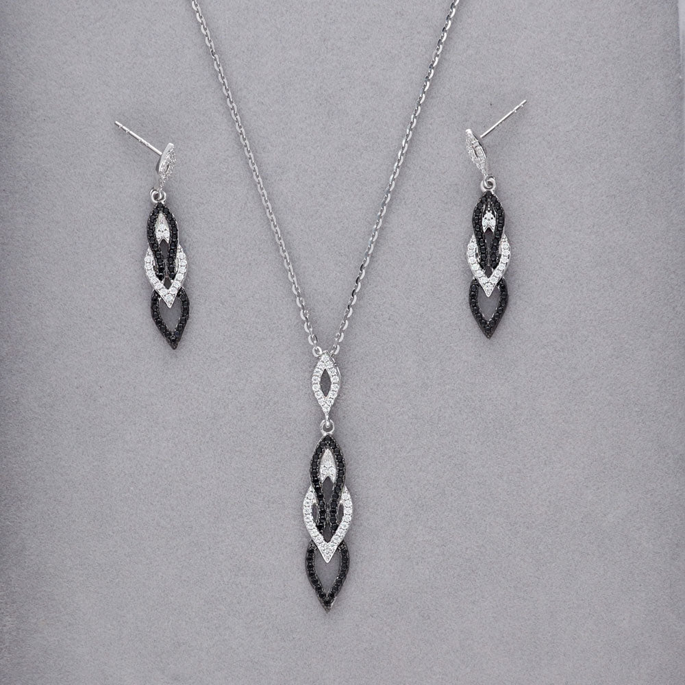 Black and White CZ Necklace and Earrings Set in Sterling Silver
