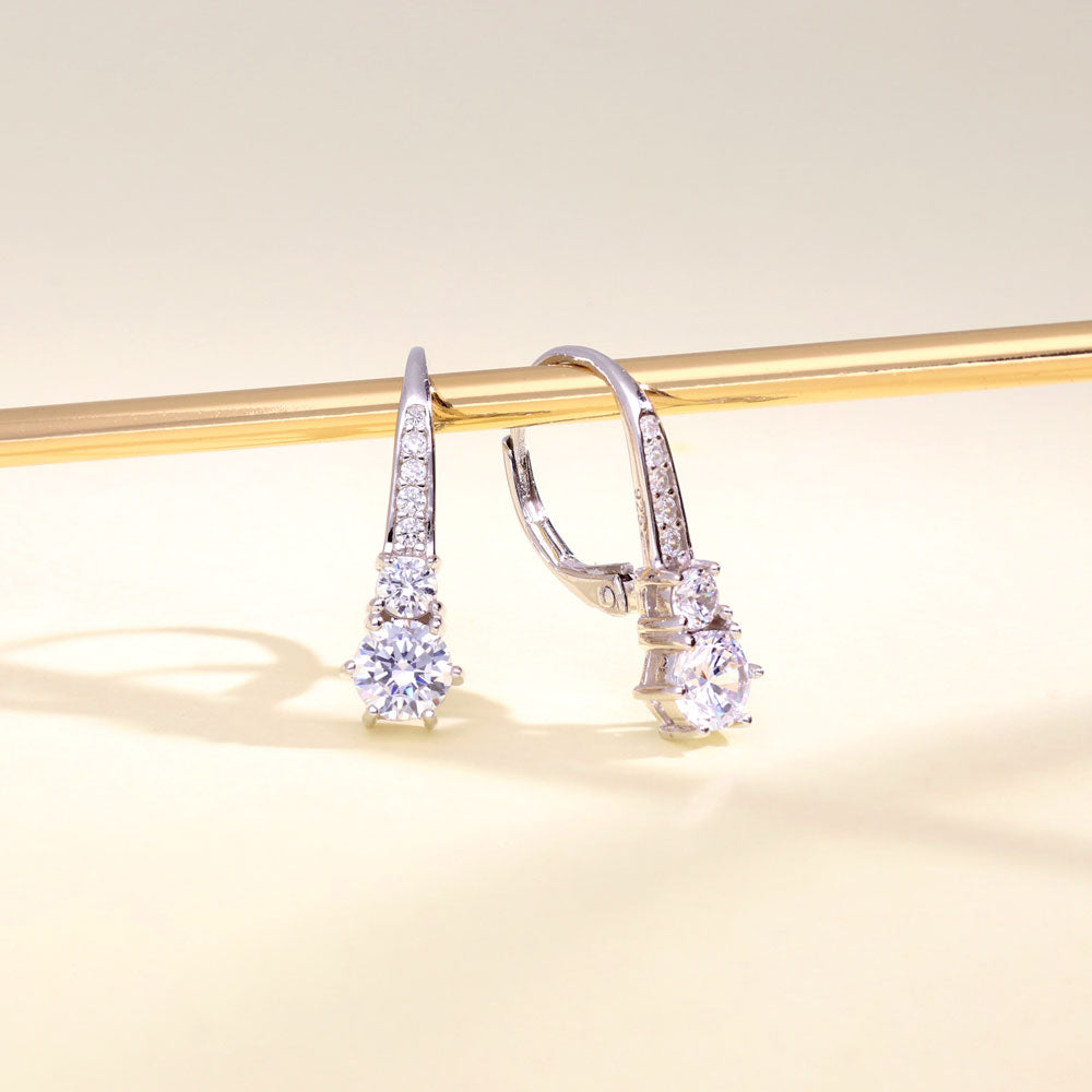 Flatlay view of CZ Leverback Earrings in Sterling Silver, 5 of 6