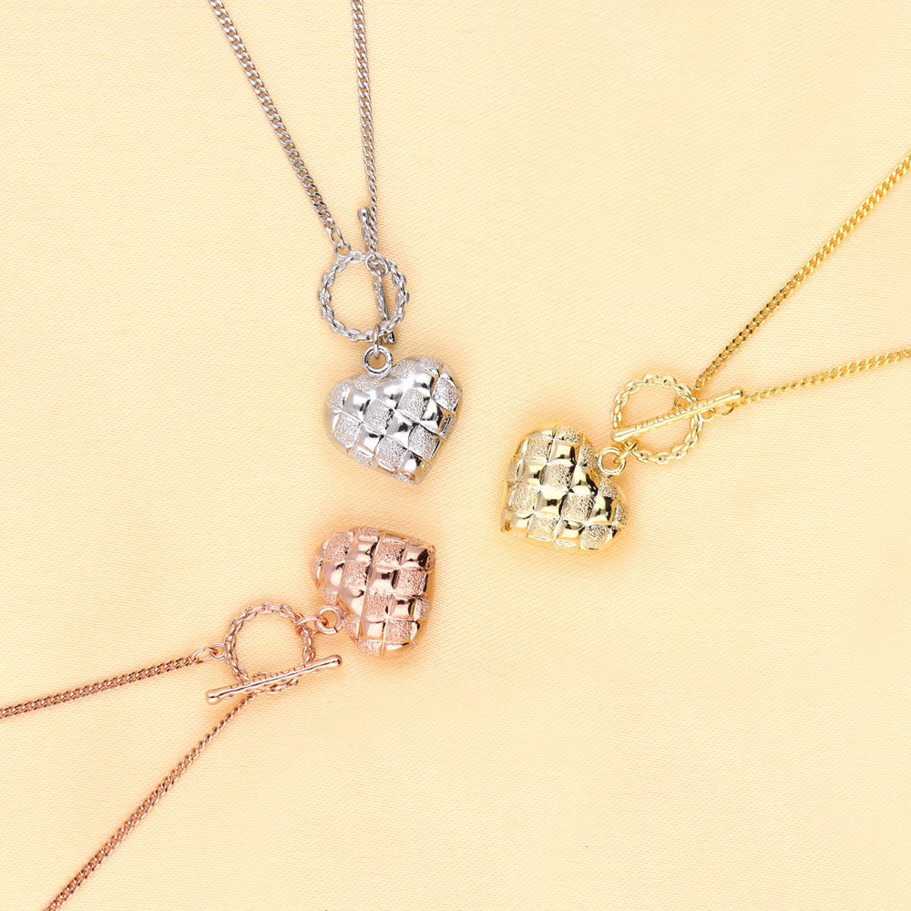 Flatlay view of Heart Checkerboard Toggle Pendant Necklace