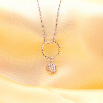 Open Circle Cable CZ Pendant Necklace in Sterling Silver