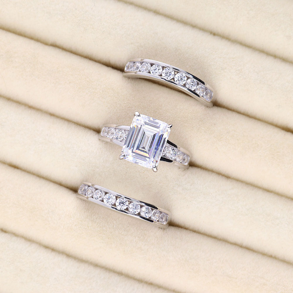 Solitaire 3.8ct Emerald Cut CZ Statement Ring Set in Sterling Silver