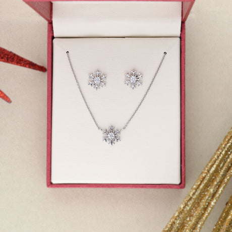 Image Contain: Snowflake Pendant Necklace, Snowflake Stud Earrings