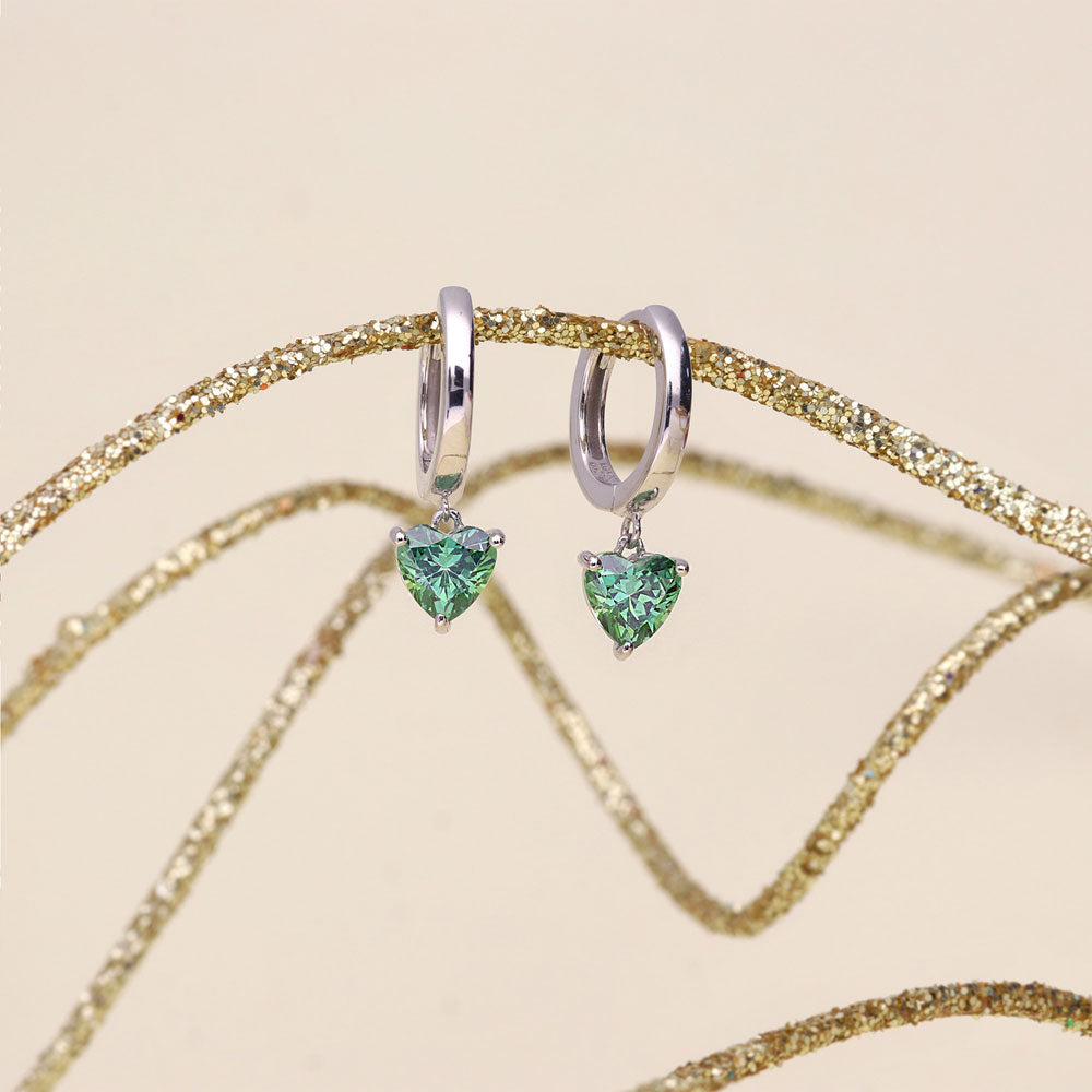 Solitaire Green Heart CZ Dangle Earrings in Sterling Silver 1.4ct