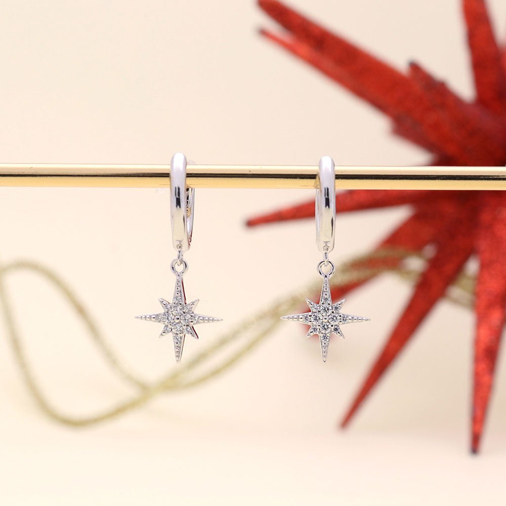 Starburst CZ 2 Pairs Earrings Set in Sterling Silver