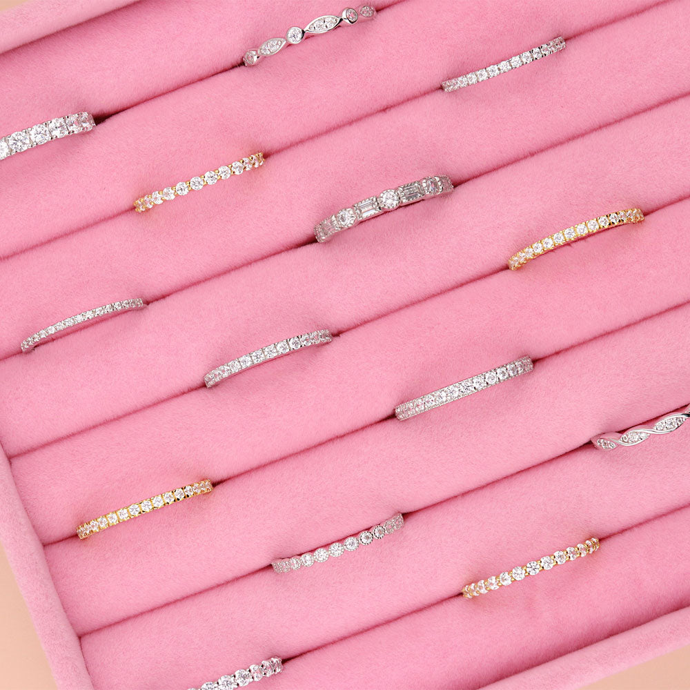 Flatlay view of Bubble Bezel CZ Eternity Ring in Sterling Silver, 3 of 6