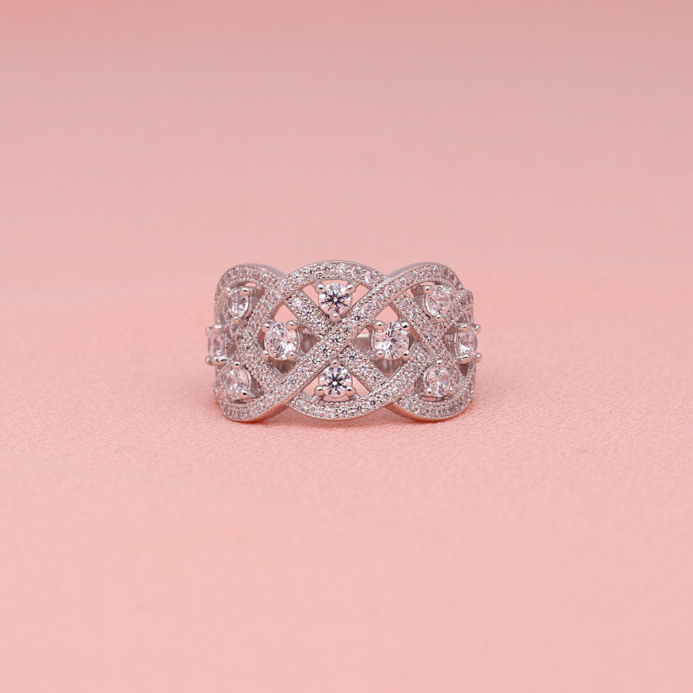 Flatlay view of Woven Art Deco CZ Ring in Sterling Silver, 6 of 9