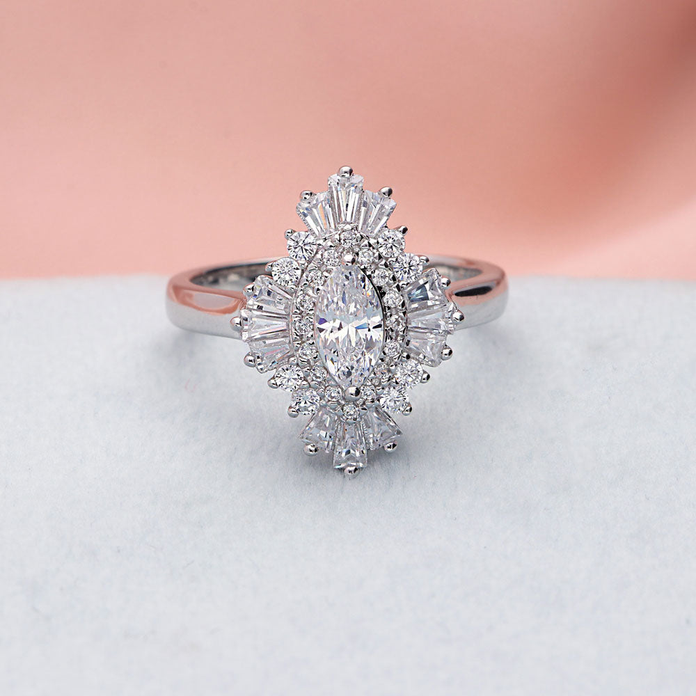 Halo Cluster Marquise CZ Statement Ring in Sterling Silver