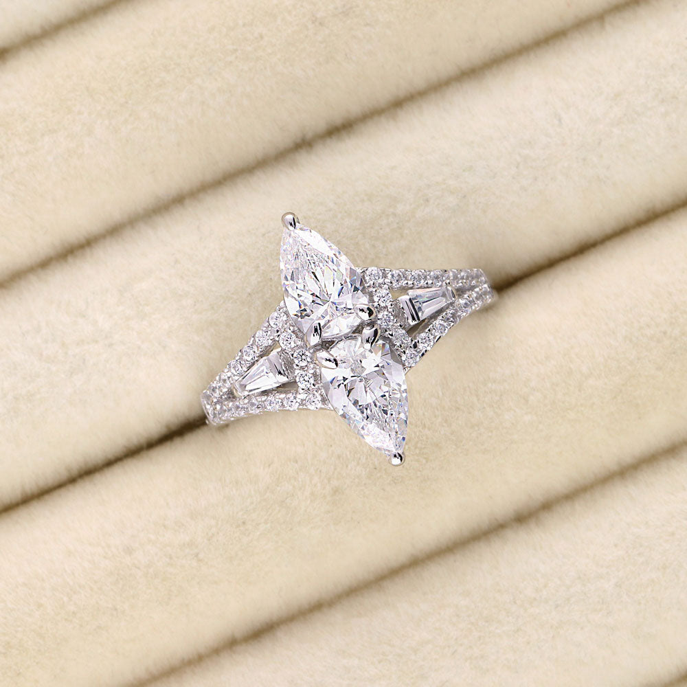 Flatlay view of 2-Stone Art Deco CZ Ring in Sterling Silver, 9 of 10
