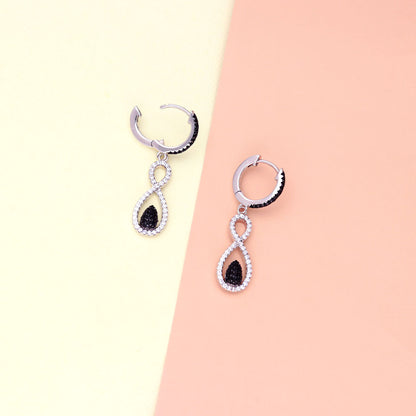 Black and White Infinity Black CZ Earrings in Sterling Silver
