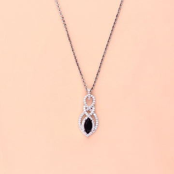 Black and White Woven CZ Pendant Necklace in Sterling Silver