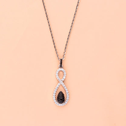 Black and White Woven Infinity CZ Necklace in Sterling Silver