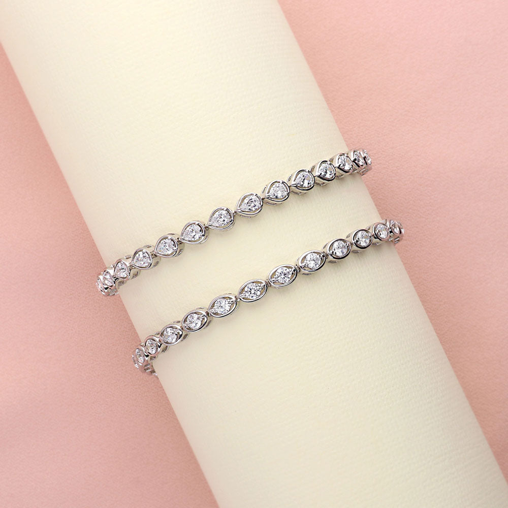 Flatlay view of East-West Pear CZ Statement Tennis Bracelet in Sterling Silver, 8 of 9
