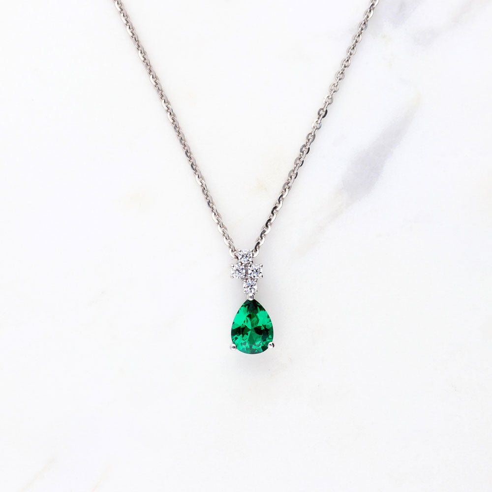 Flatlay view of Cluster Emerald-Green CZ Necklace in Sterling Silver, 2 of 6