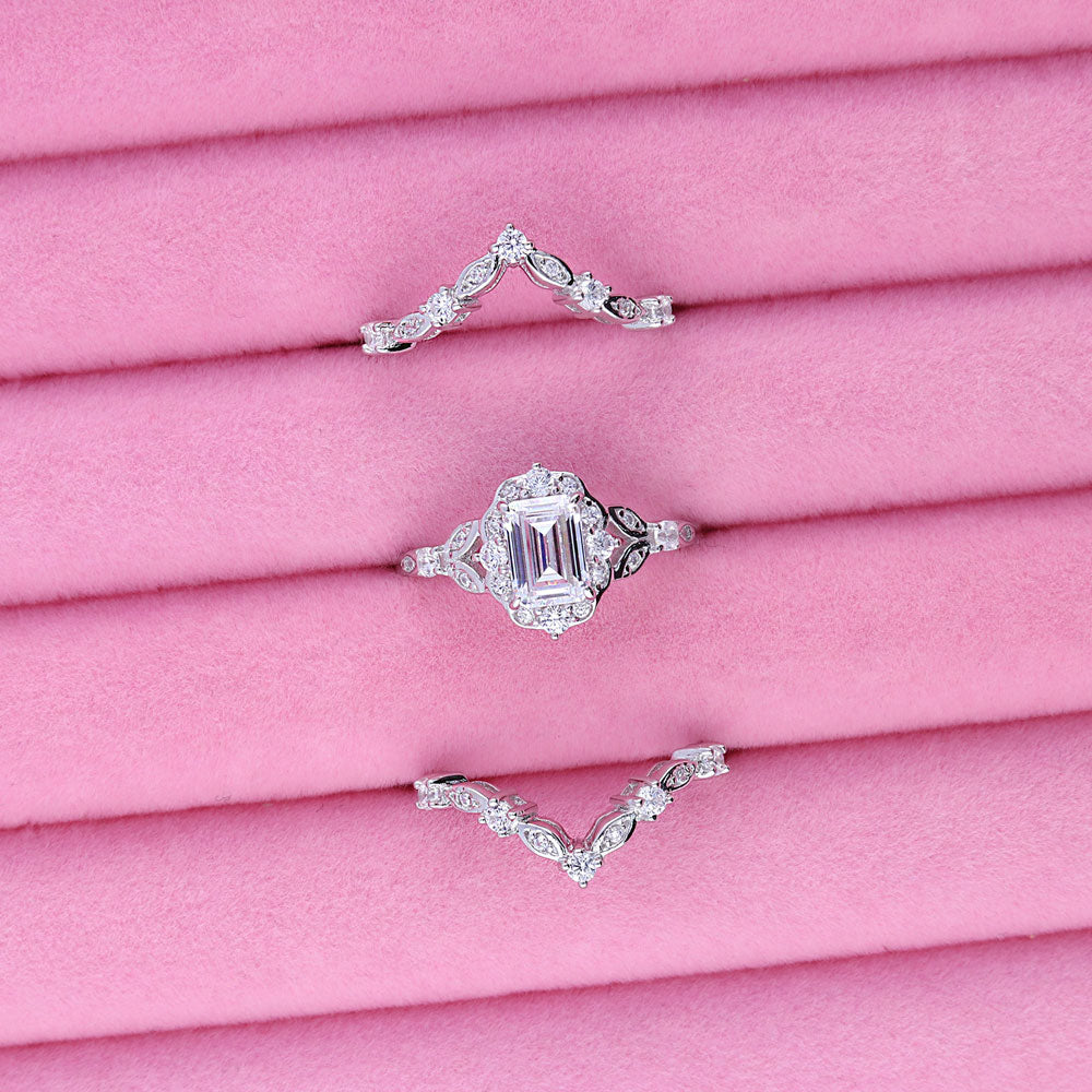 Flatlay view of Chevron Halo CZ Ring Set in Sterling Silver, 7 of 16