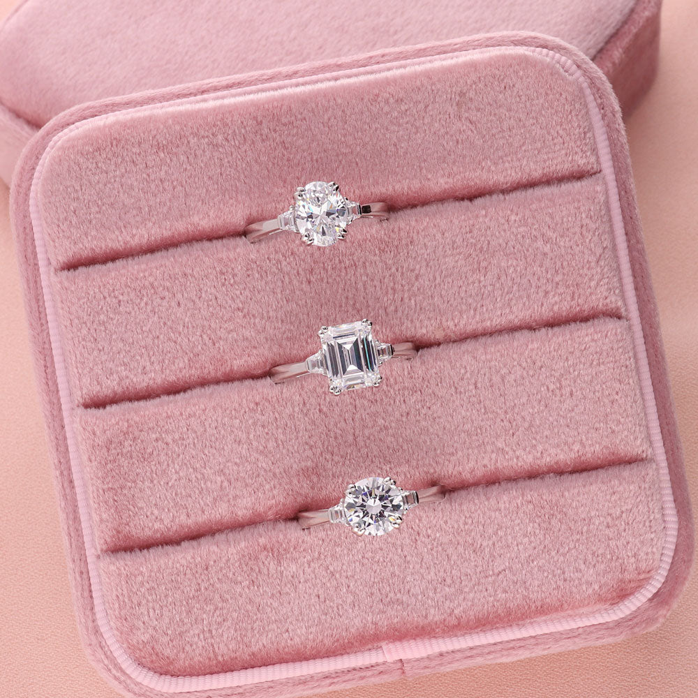 3-Stone Emerald Cut CZ Ring in Sterling Silver