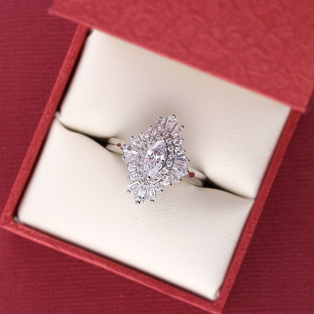 Halo Cluster Marquise CZ Statement Ring in Sterling Silver