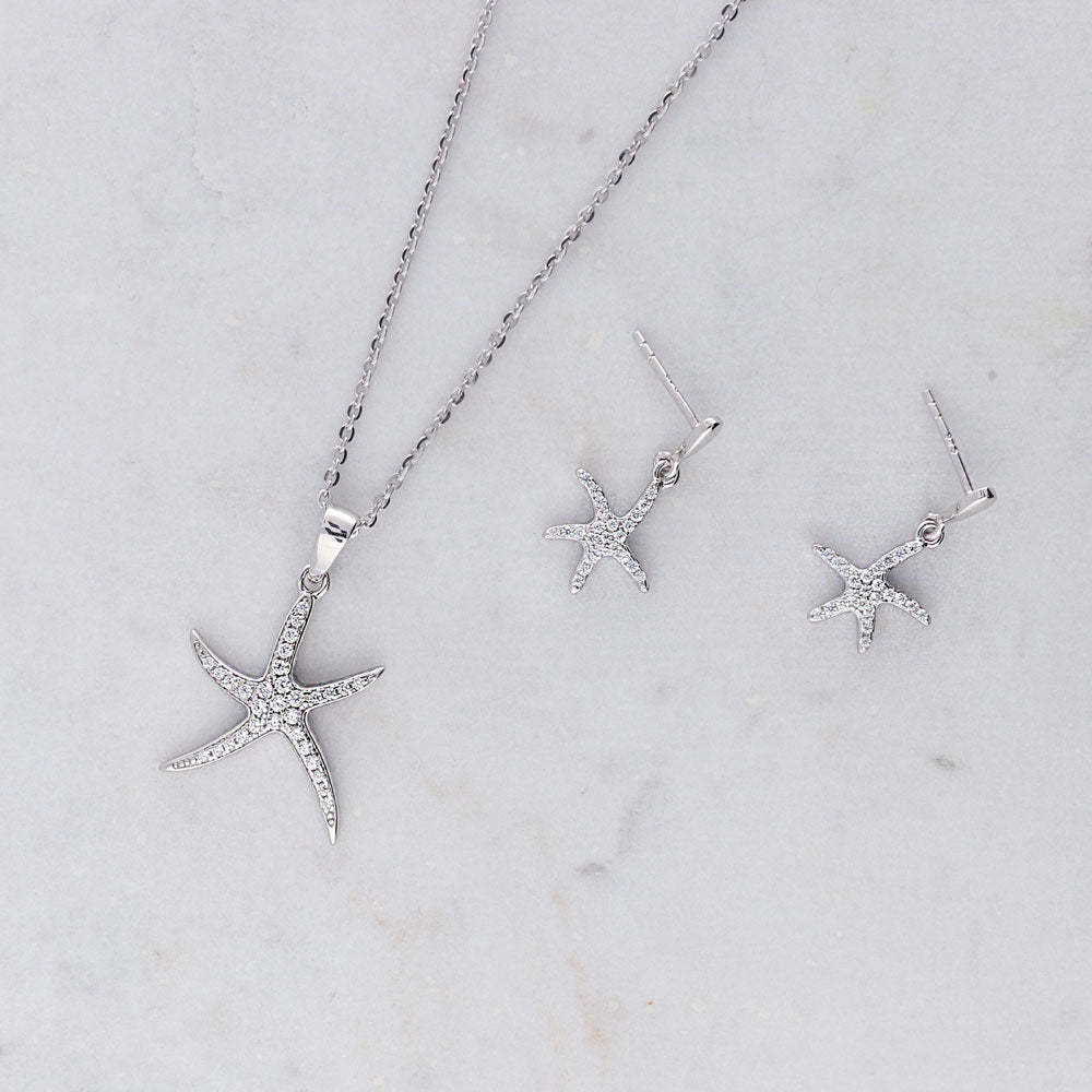 Starfish CZ Necklace and Earrings Set in Sterling Silver