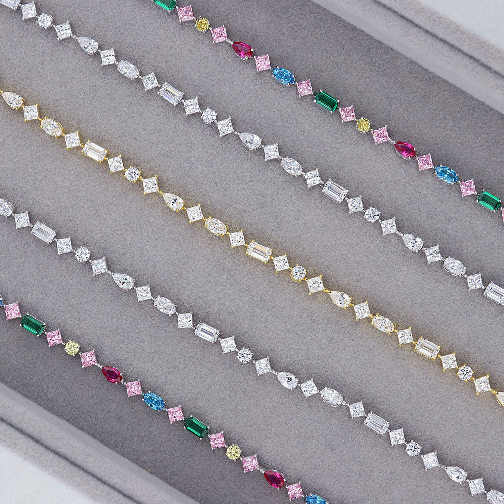 Cluster Emerald-Green CZ Tennis Bracelet in Sterling Silver
