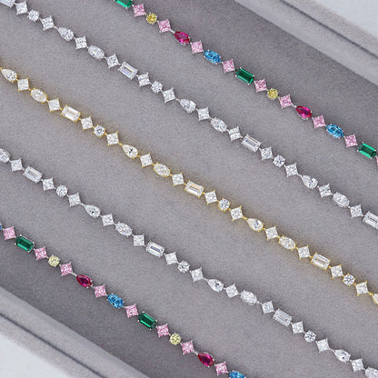 Cluster Emerald-Green CZ Tennis Bracelet in Sterling Silver