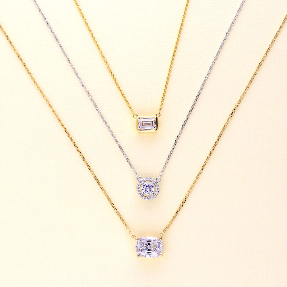 Flatlay view of Solitaire East-West CZ Necklace in Gold Flashed Sterling Silver, 7 of 9