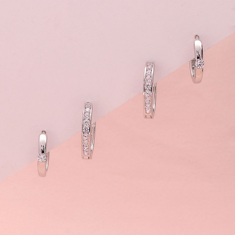 Silver Bar Solitaire 0.8ct CZ Fashion 2 Pairs Earrings Set