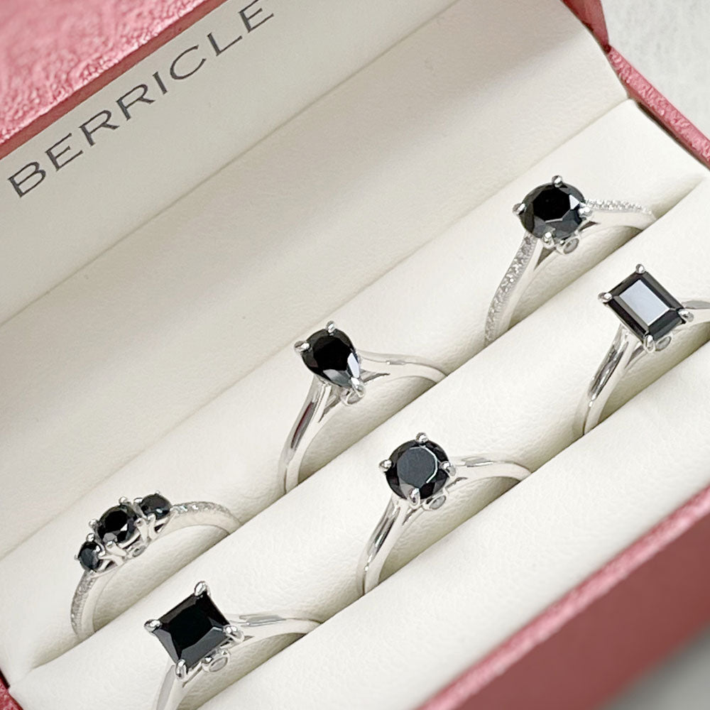 Flatlay view of Solitaire 1.2ct Black Princess CZ Ring in Sterling Silver, 10 of 11
