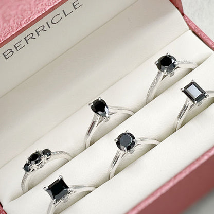 Solitaire 1.2ct Black Princess CZ Ring in Sterling Silver