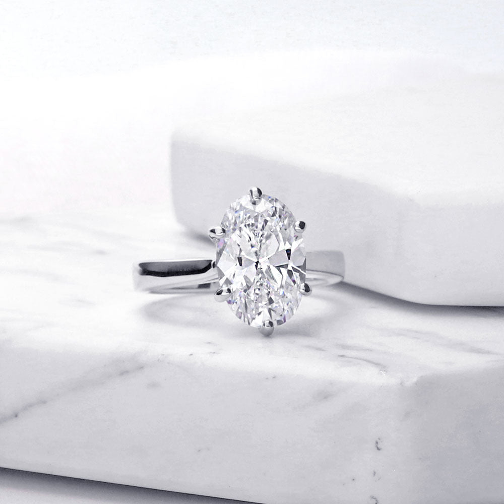 Flatlay view of Solitaire 3ct Oval CZ Ring in Sterling Silver, 12 of 17