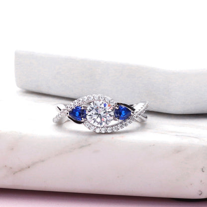 3-Stone Woven Bypass 0.8ct CZ Ring in Sterling Silver