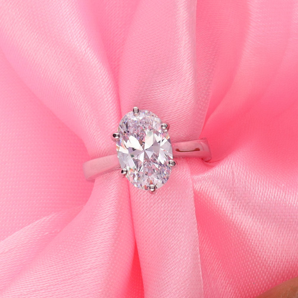 Flatlay view of Solitaire 3ct Oval CZ Ring in Sterling Silver, 10 of 17