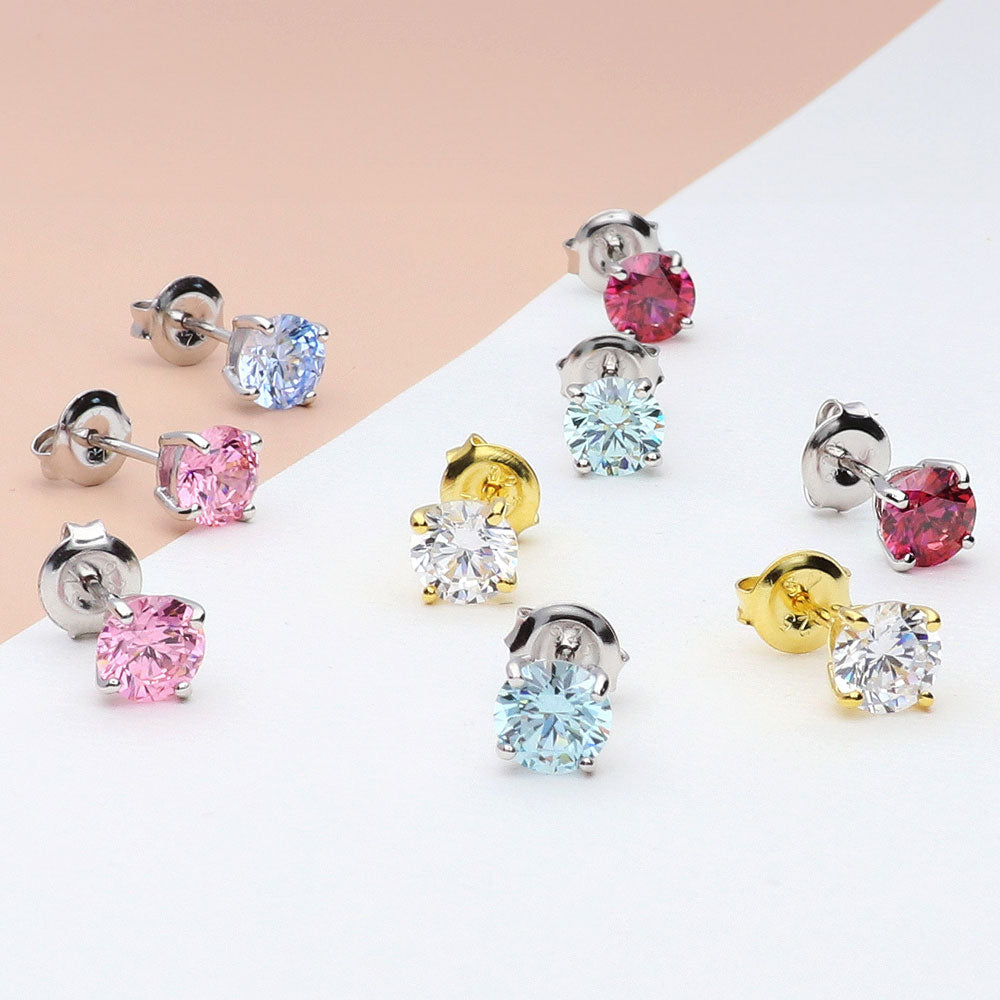 Flatlay view of Solitaire 1.6ct Round CZ Stud Earrings in Gold Flashed Sterling Silver, 3 of 4