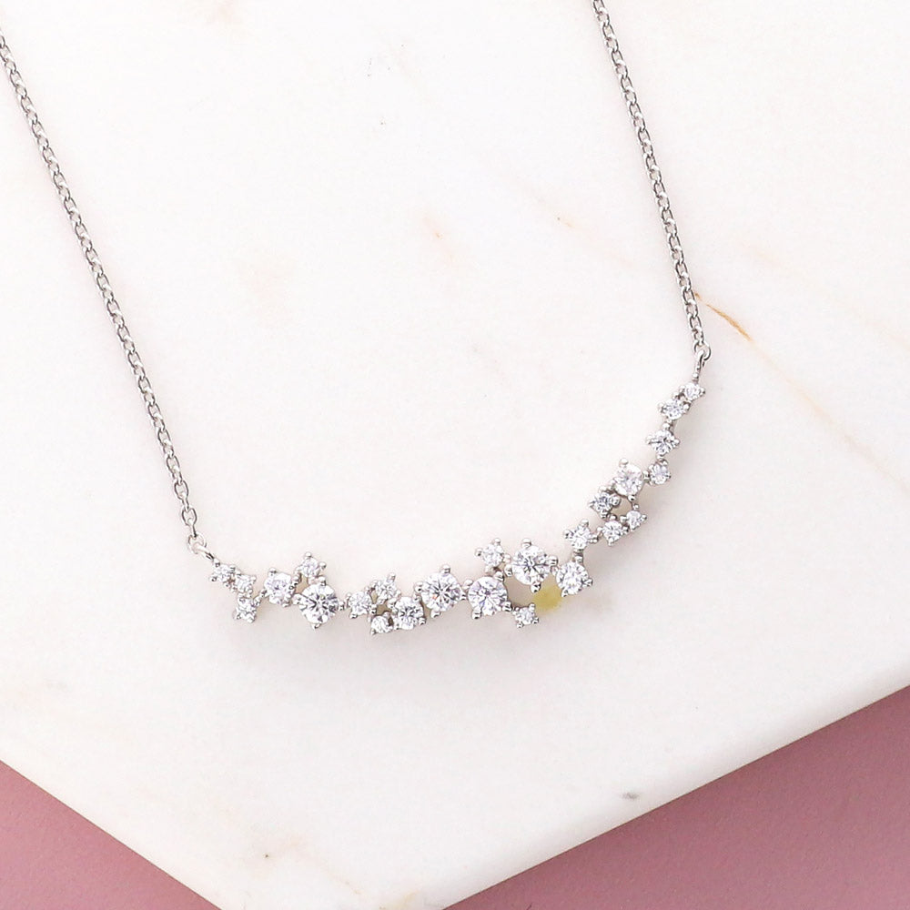 Cluster Bar CZ Necklace and Earrings in Sterling Silver
