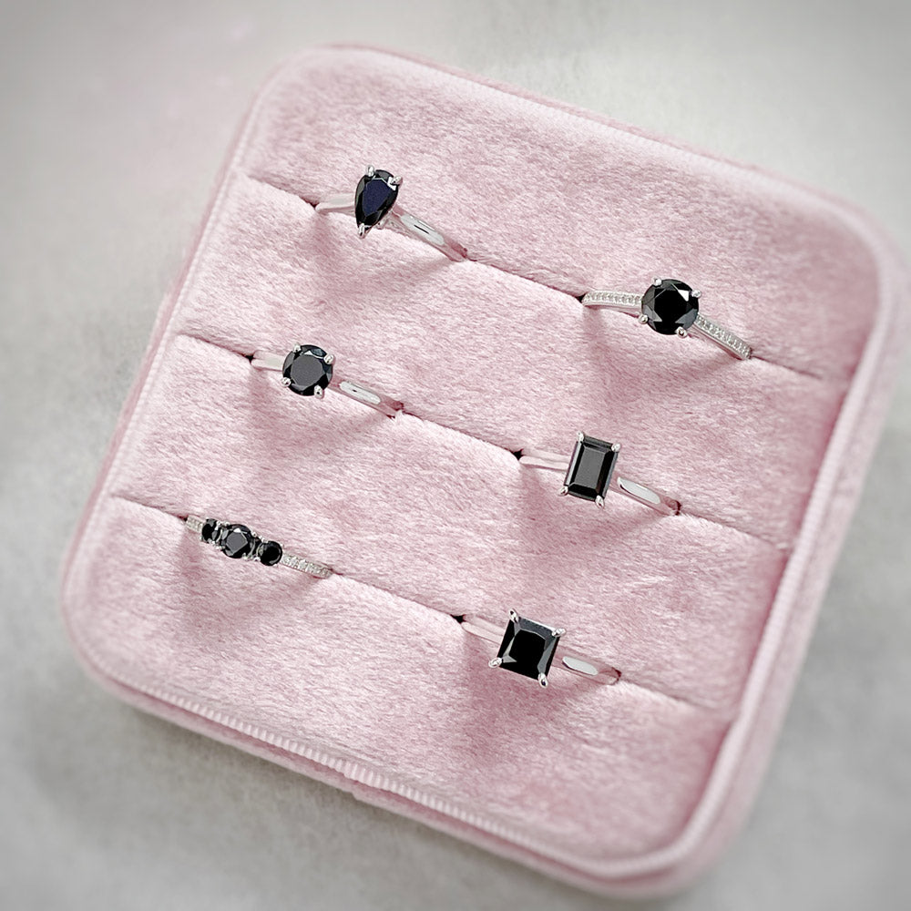 Flatlay view of Solitaire Black CZ Ring in Sterling Silver 0.8ct, 3 of 8