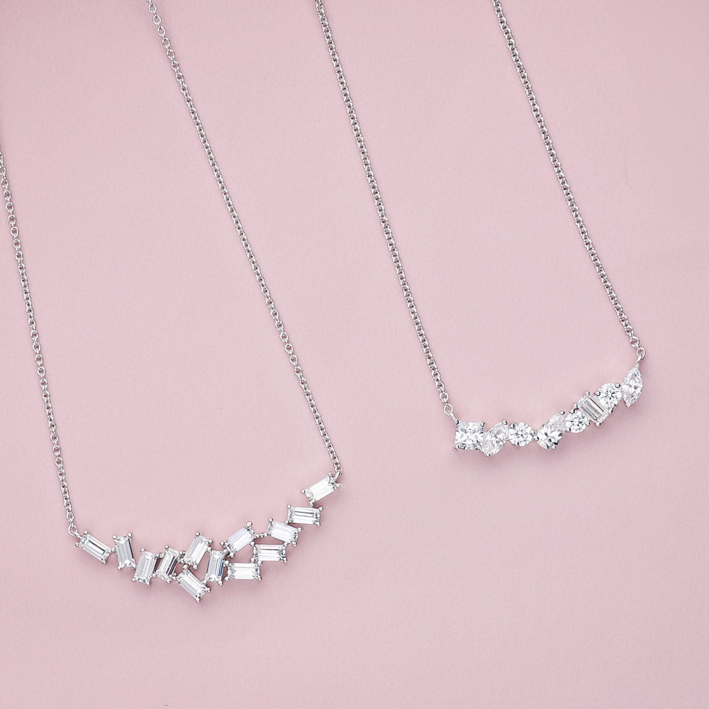 Flatlay view of Cluster Bar CZ Necklace in Sterling Silver, 3 of 6