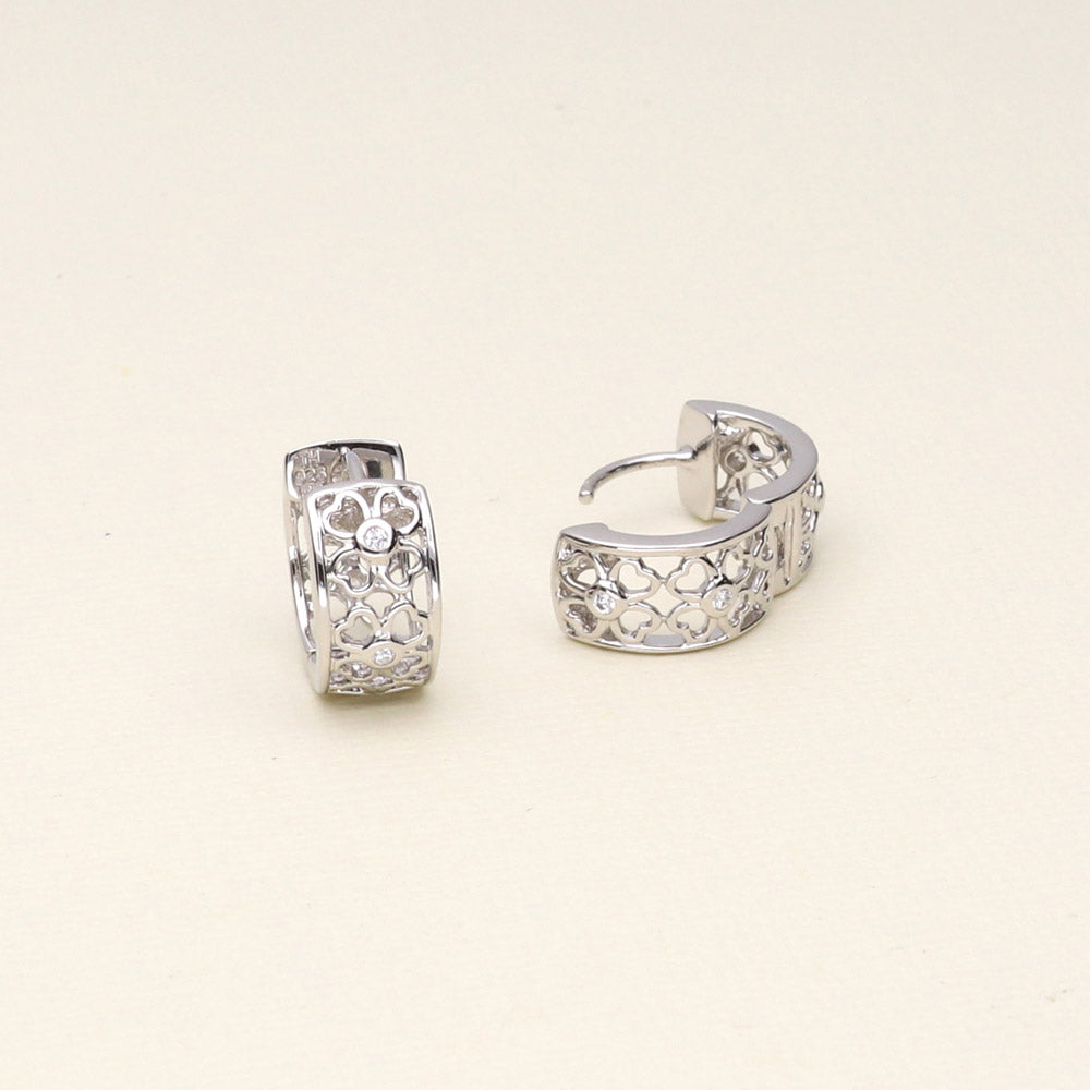 Clover CZ Small Huggie Earrings in Sterling Silver 0.55"