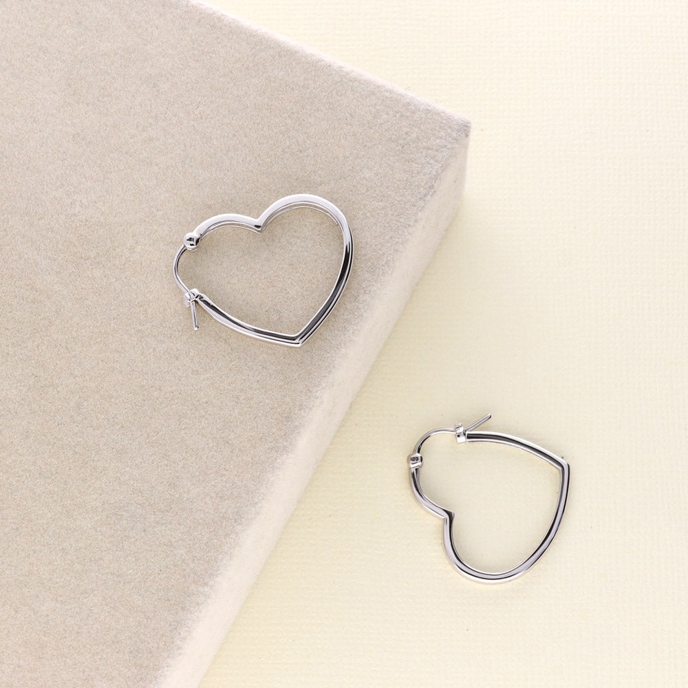 Heart Medium Hoop Earrings in Sterling Silver 1"