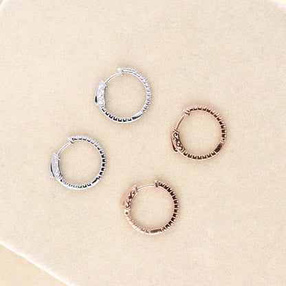 CZ Inside-Out Hoop Earrings in Sterling Silver 0.8", 2 Pairs