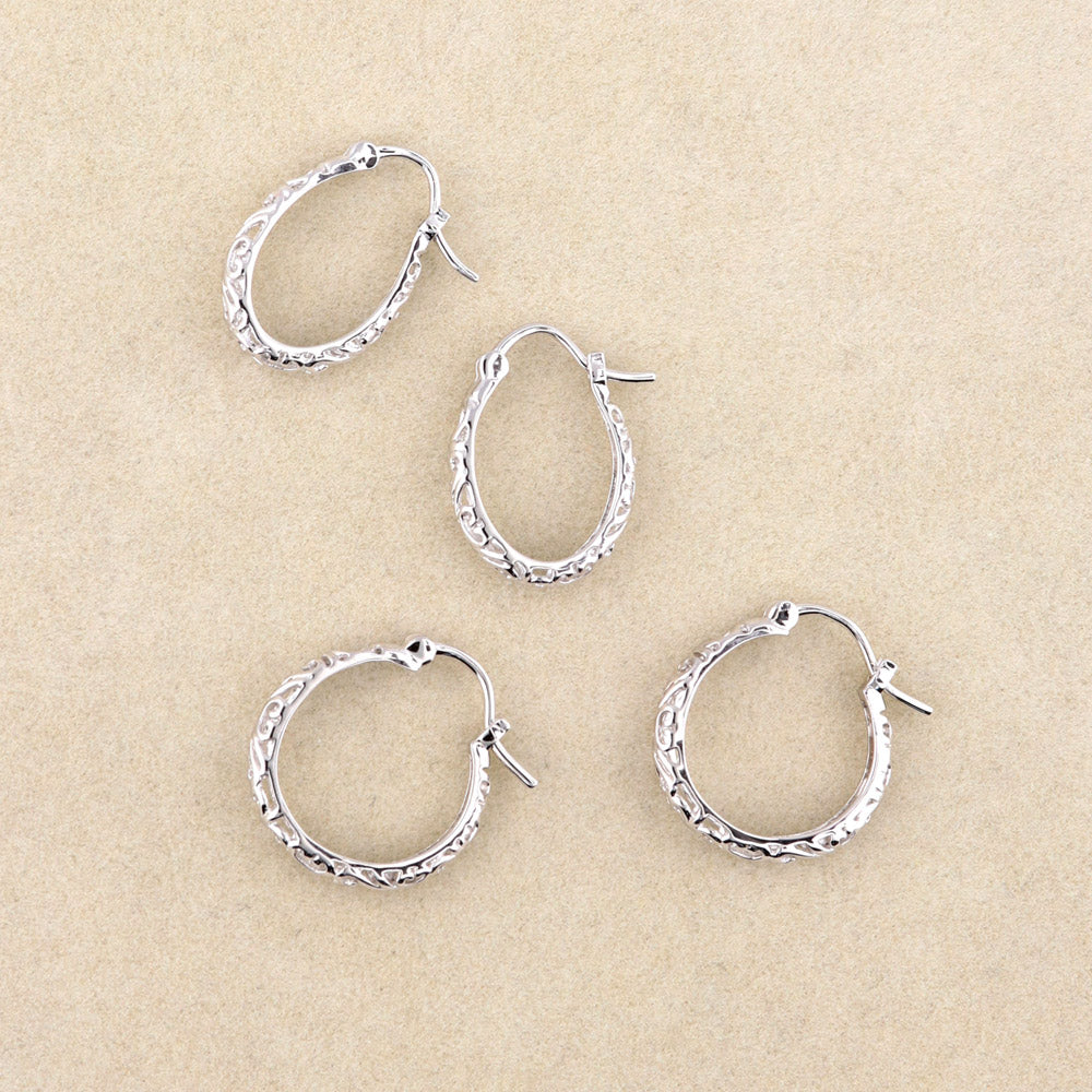 Filigree Medium Hoop Earrings in Sterling Silver 0.75"