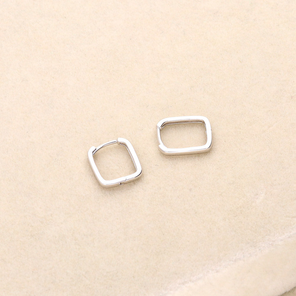 Flatlay view of Rectangle Small Hoop Earrings in Sterling Silver 0.6 inch, 7 of 8