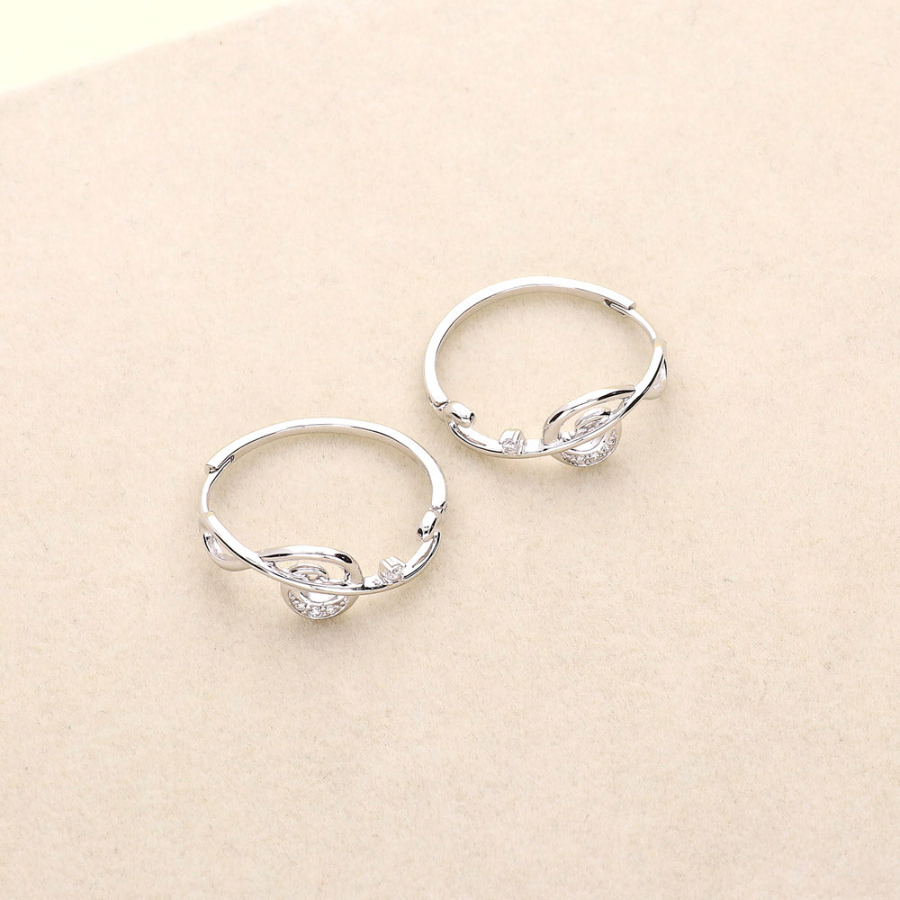 Treble Clef Music Note CZ Medium Hoop Earrings in Sterling Silver 0.9"
