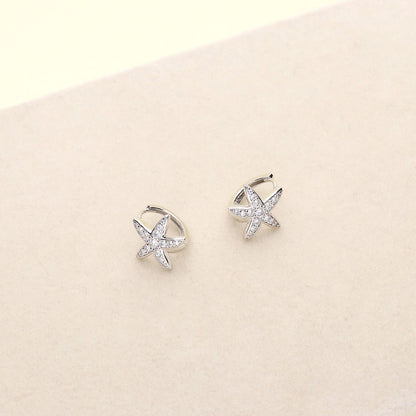 Starfish CZ Mini Huggie Earrings in Sterling Silver 0.5"