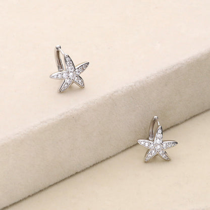 Starfish CZ Mini Huggie Earrings in Sterling Silver 0.5"
