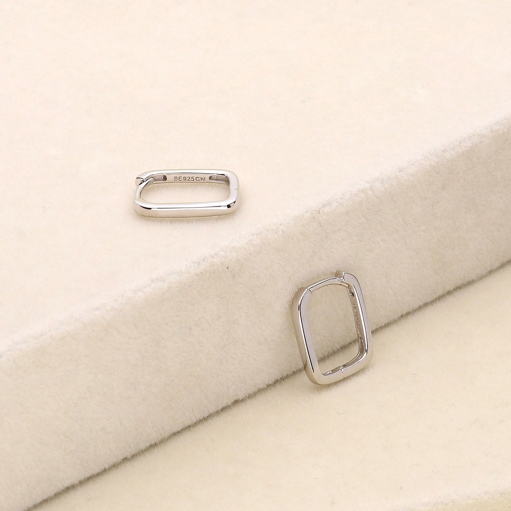 Flatlay view of Rectangle Small Hoop Earrings in Sterling Silver 0.6 inch, 6 of 8