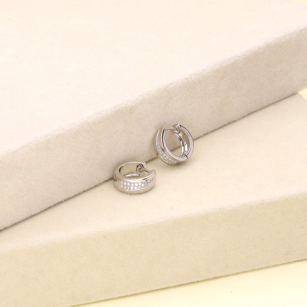 CZ Small Huggie Earrings in Sterling Silver 0.55"