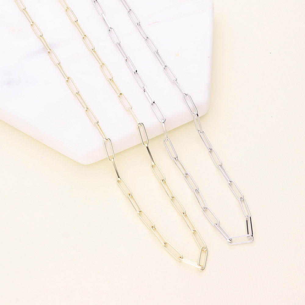 Flatlay view of Evil Eye Paperclip CZ Chain Necklace in Sterling Silver, 2 Piece, 10 of 16