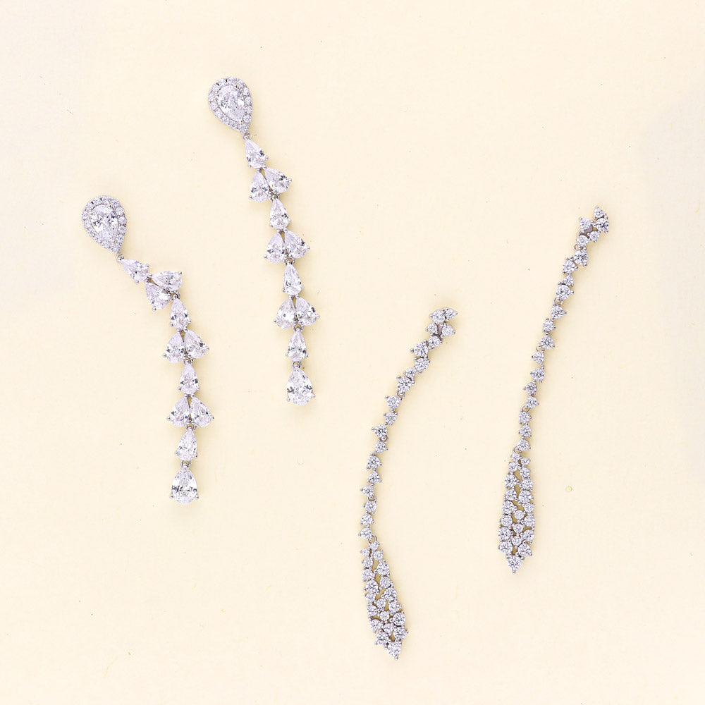 Flatlay view of Cluster Teardrop CZ Earrings in Sterling Silver, 6 of 7