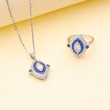 Halo Navette Marquise CZ Statement Set in Sterling Silver