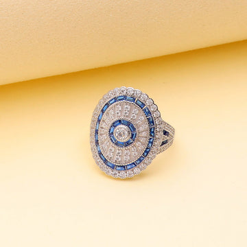 Art Deco Milgrain CZ Statement Ring in Sterling Silver